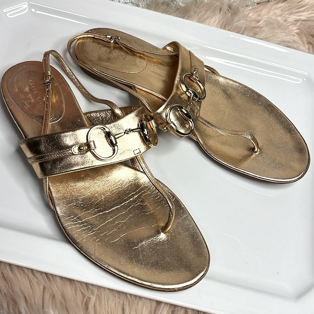 GUCCI ROSE GOLD HORSEBIT THONG